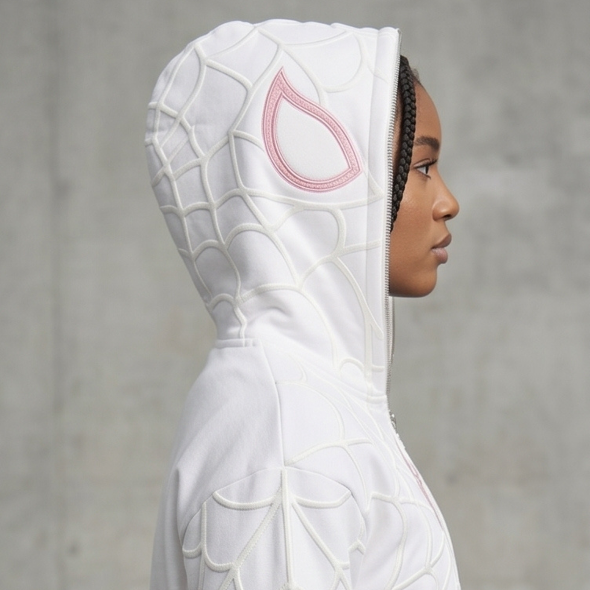 White & Pink Spider Web Zip-Up Hoodie – Unisex Graphic Sweatshirt