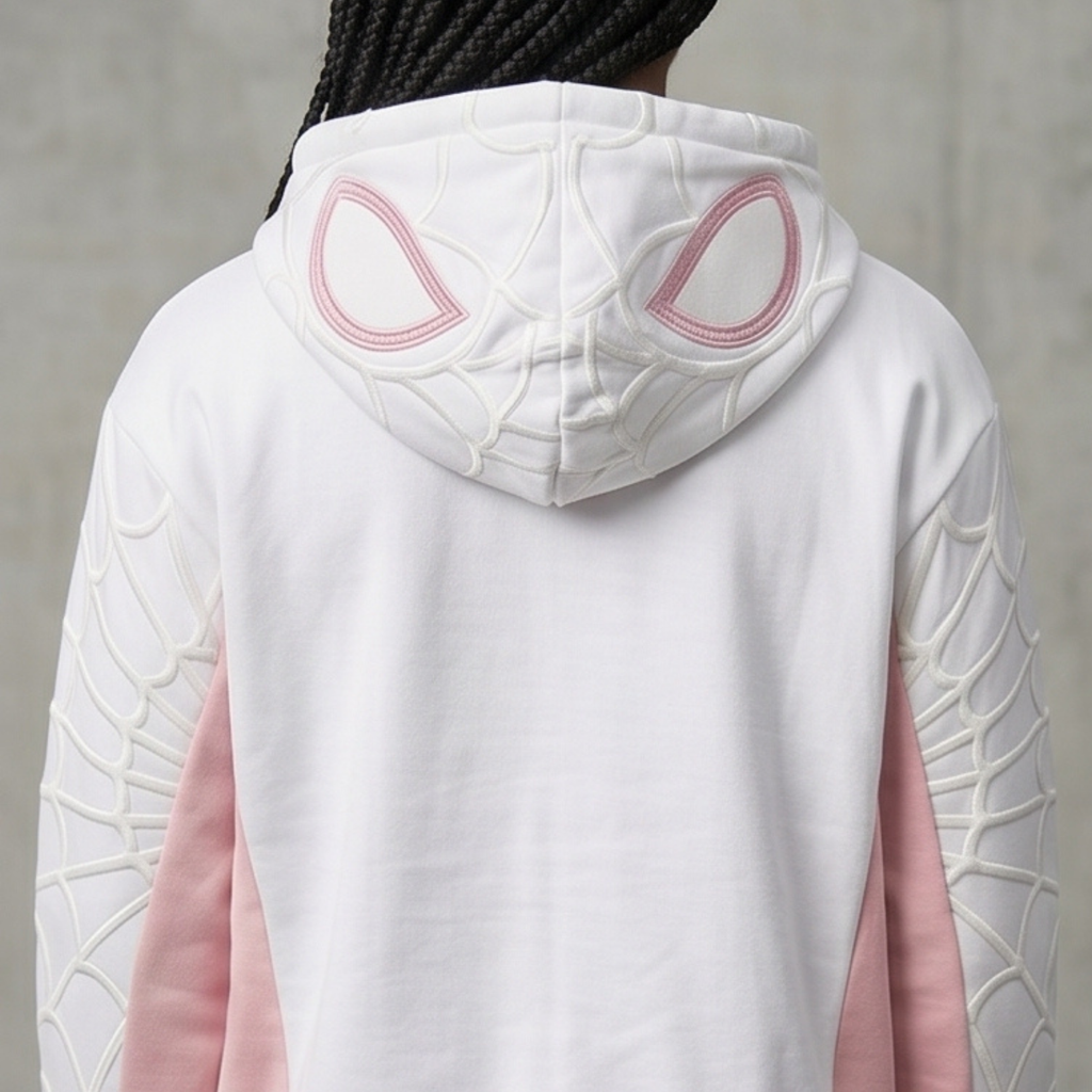 White & Pink Spider Web Zip-Up Hoodie – Unisex Graphic Sweatshirt