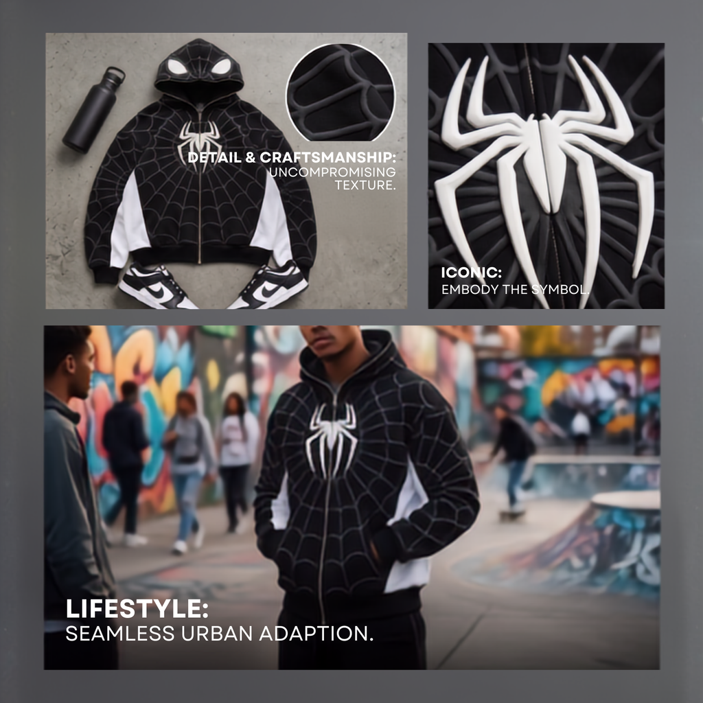 Black Red Superhero Hoodie, Spider-Inspired Graphic Sweatshirt, Pullover Hoodie with Kangaroo Pocket, Streetwear Gift for Cosplay Fans