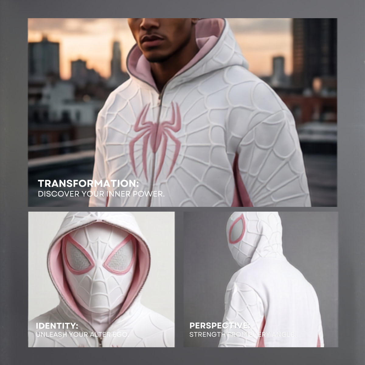 White & Pink Spider Web Zip-Up Hoodie – Unisex Graphic Sweatshirt
