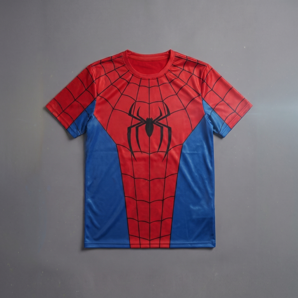 Blue & Red Spider Man Graphic T-Shirt – Web Print Short Sleeve Tee