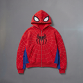 Red, Blue & Black accents Spider Web Zip-Up Hoodie – Black Graphic & Mask Hood