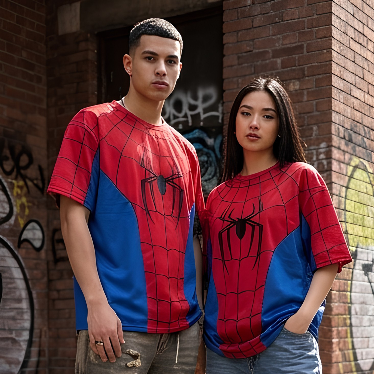 Blue & Red Spider Man Graphic T-Shirt – Web Print Short Sleeve Tee