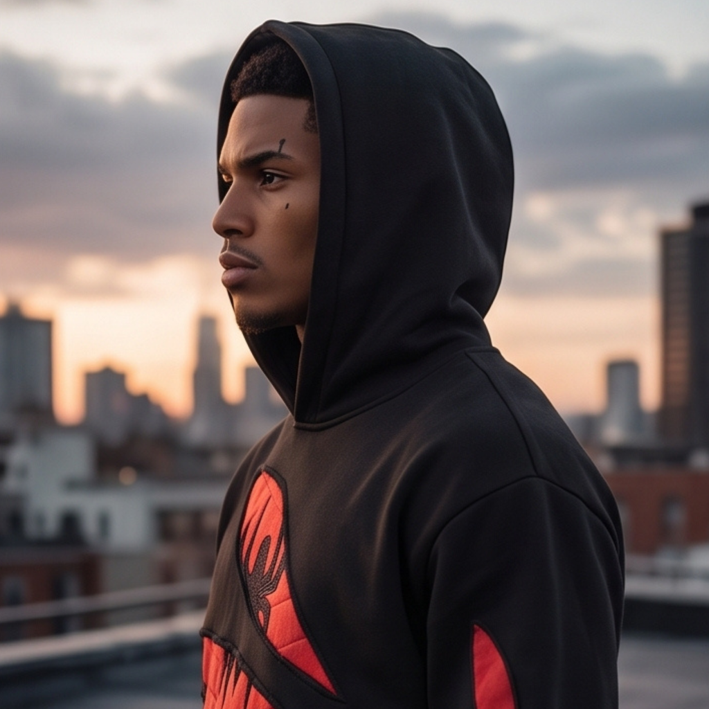Black Red Superhero Hoodie, Spider-Inspired Graphic Sweatshirt, Pullover Hoodie with Kangaroo Pocket, Streetwear Gift for Cosplay Fans