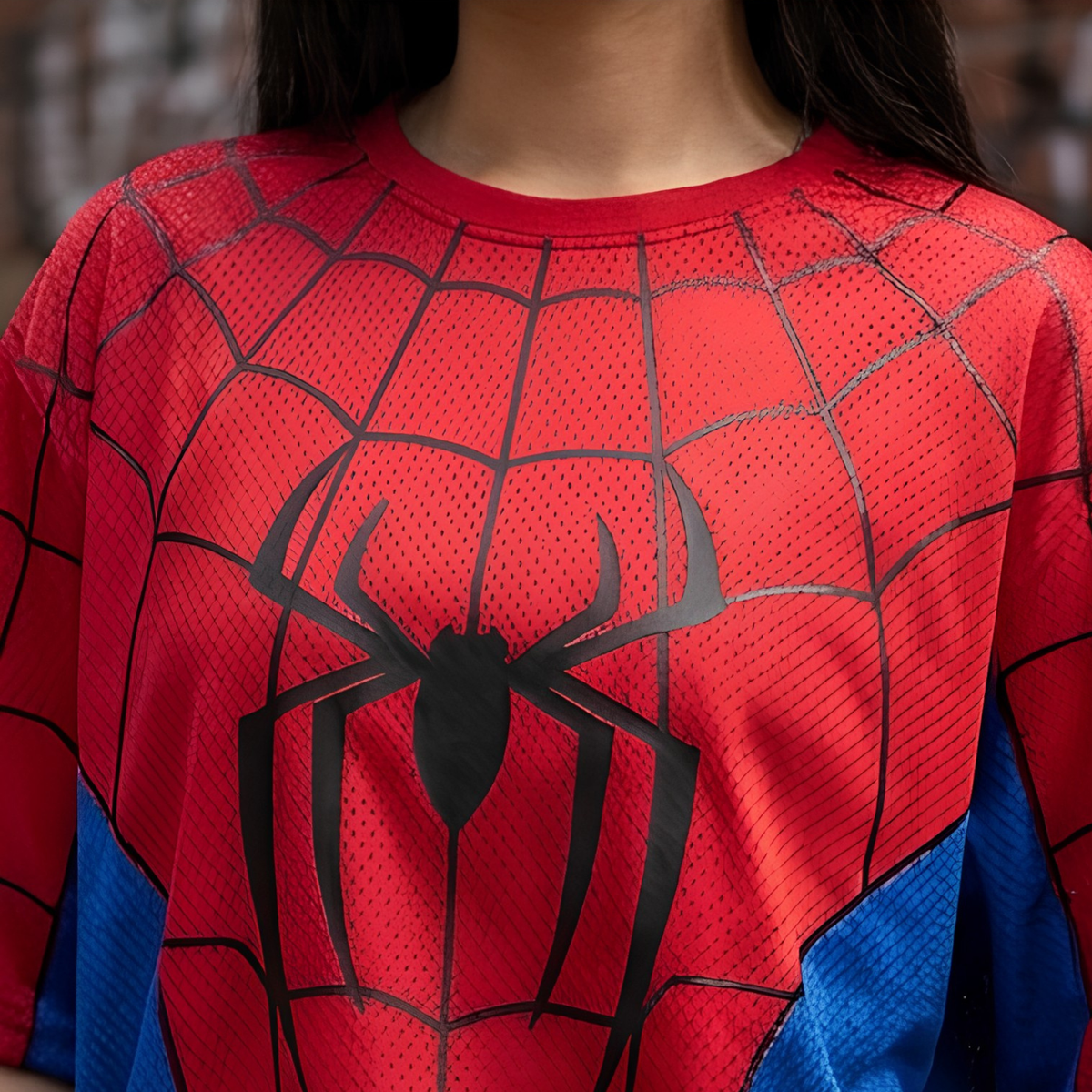 Blue & Red Spider Man Graphic T-Shirt – Web Print Short Sleeve Tee
