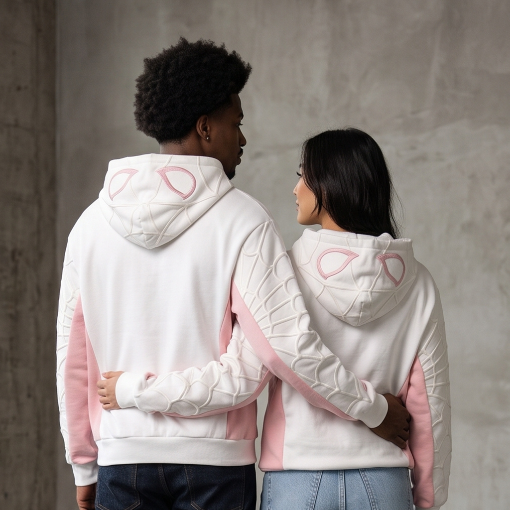 White & Pink Spider Web Zip-Up Hoodie – Unisex Graphic Sweatshirt