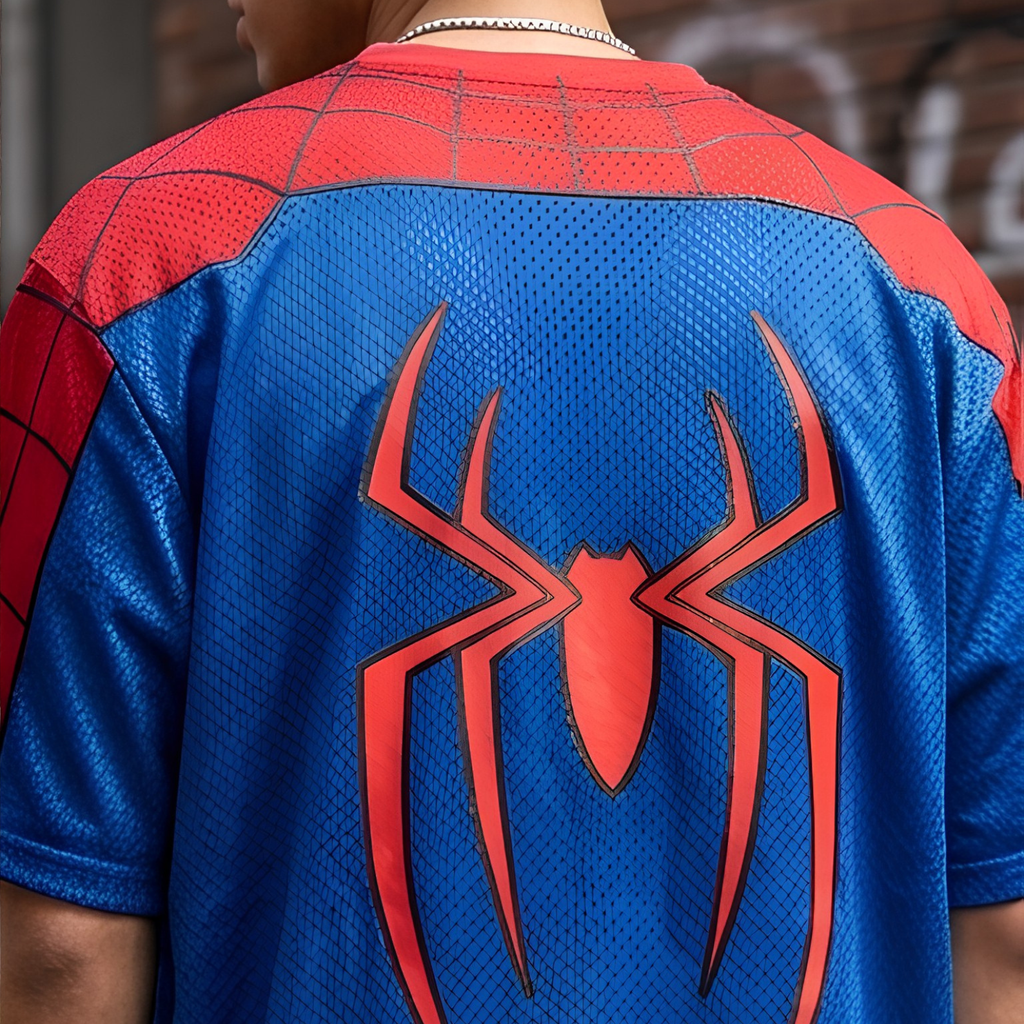 Blue & Red Spider Man Graphic T-Shirt – Web Print Short Sleeve Tee