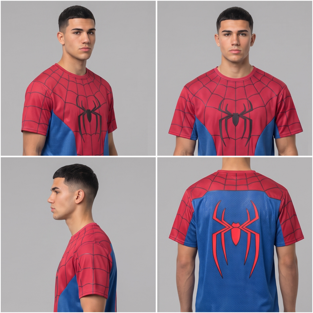 Blue & Red Spider Man Graphic T-Shirt – Web Print Short Sleeve Tee