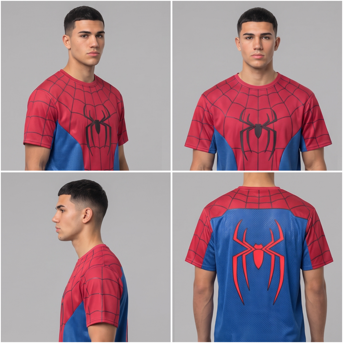 Blue & Red Spider Man Graphic T-Shirt – Web Print Short Sleeve Tee