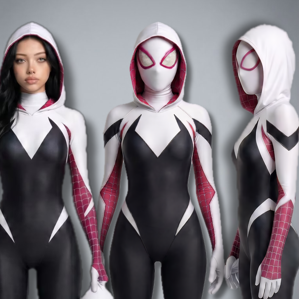 Black White & Pink Spider Verse Female Superhero Cosplay Costume – Full Body Zentai Bodysuit