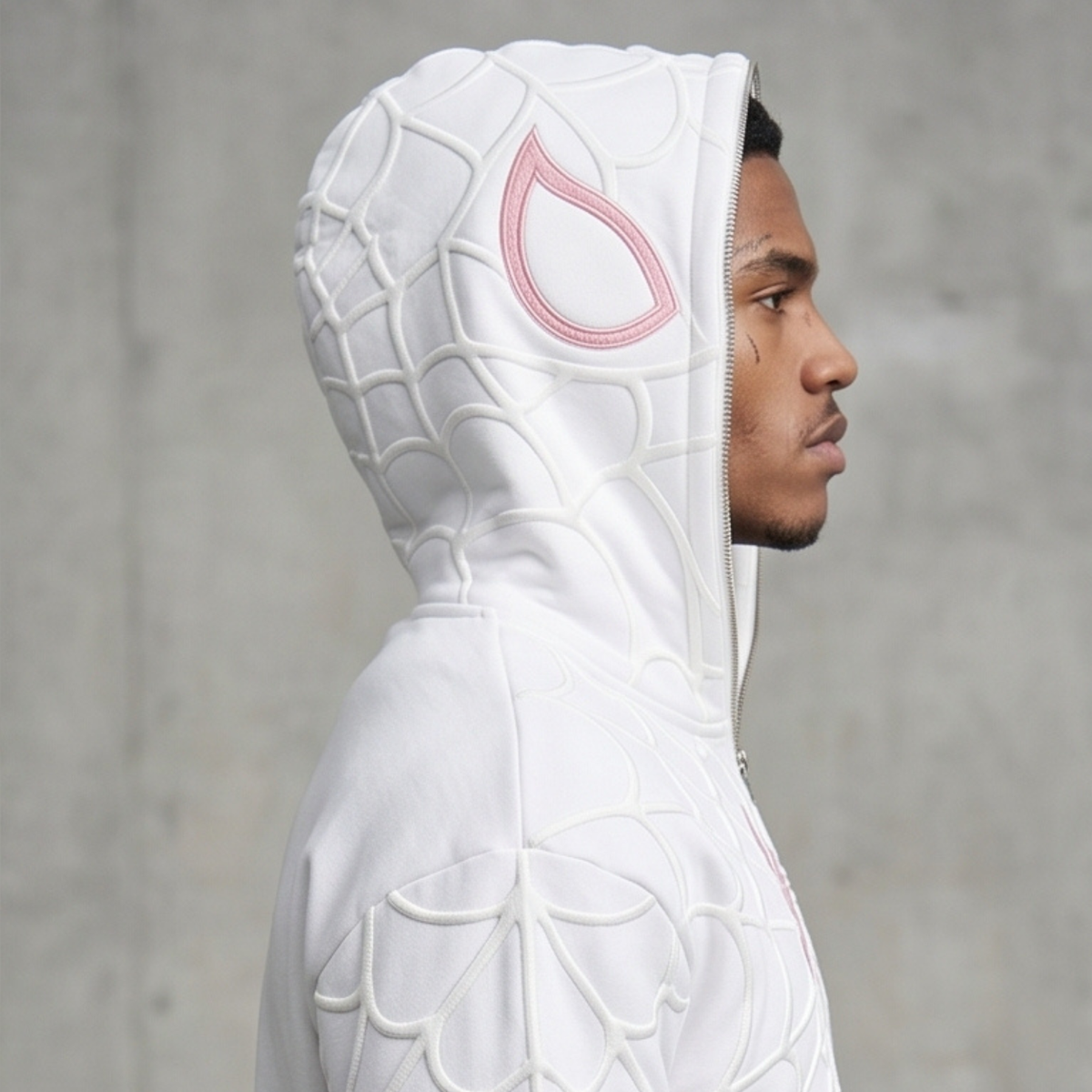 White & Pink Spider Web Zip-Up Hoodie – Unisex Graphic Sweatshirt