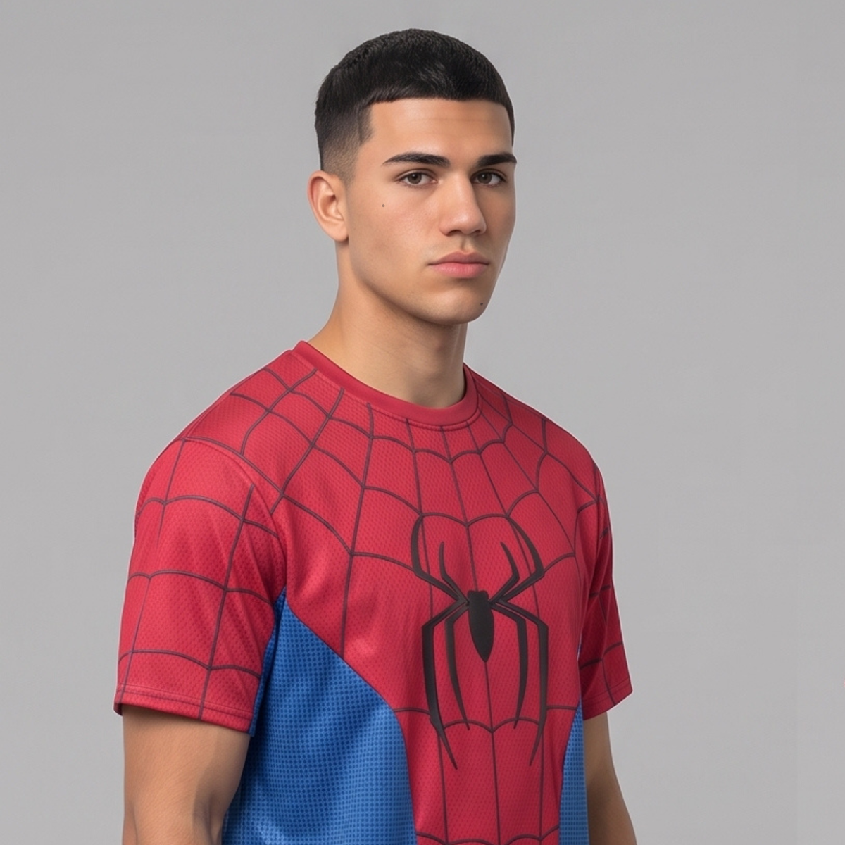 Blue & Red Spider Man Graphic T-Shirt – Web Print Short Sleeve Tee