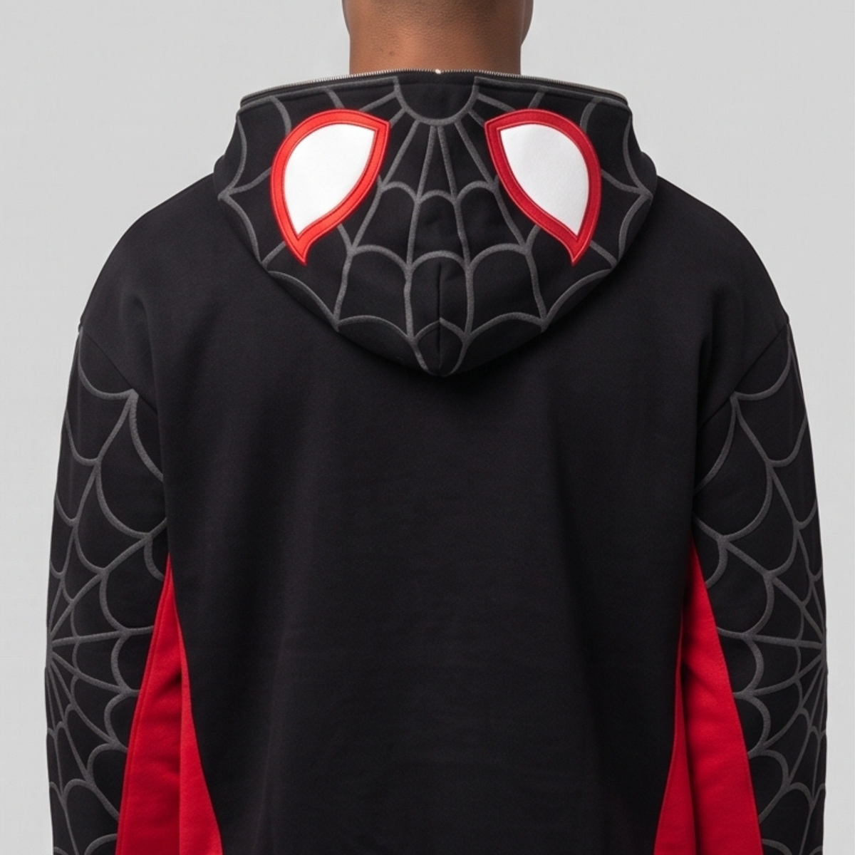 Black & Red Spider Web Zip-Up Hoodie – Graphic Mask Hood Sweatshirt