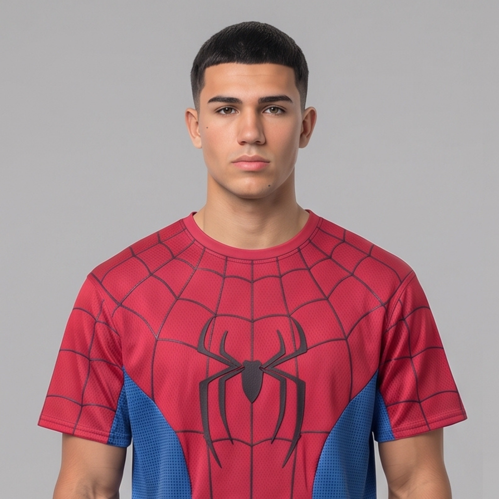 Blue & Red Spider Man Graphic T-Shirt – Web Print Short Sleeve Tee
