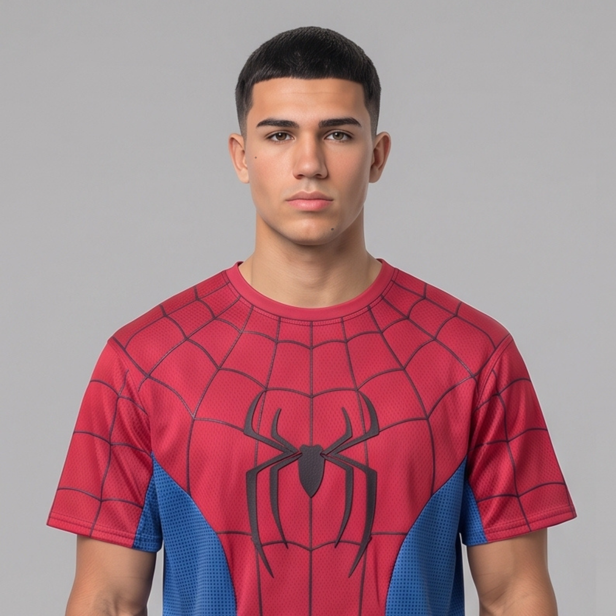 Blue & Red Spider Man Graphic T-Shirt – Web Print Short Sleeve Tee