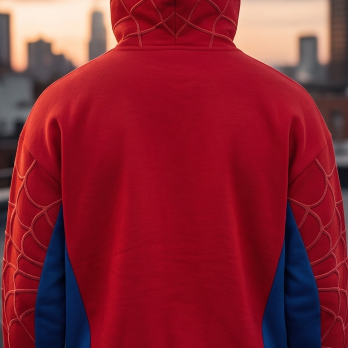 Red, Blue & Black accents Spider Web Zip-Up Hoodie – Black Graphic & Mask Hood