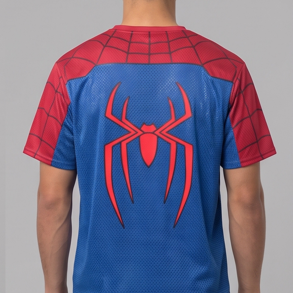 Blue & Red Spider Man Graphic T-Shirt – Web Print Short Sleeve Tee