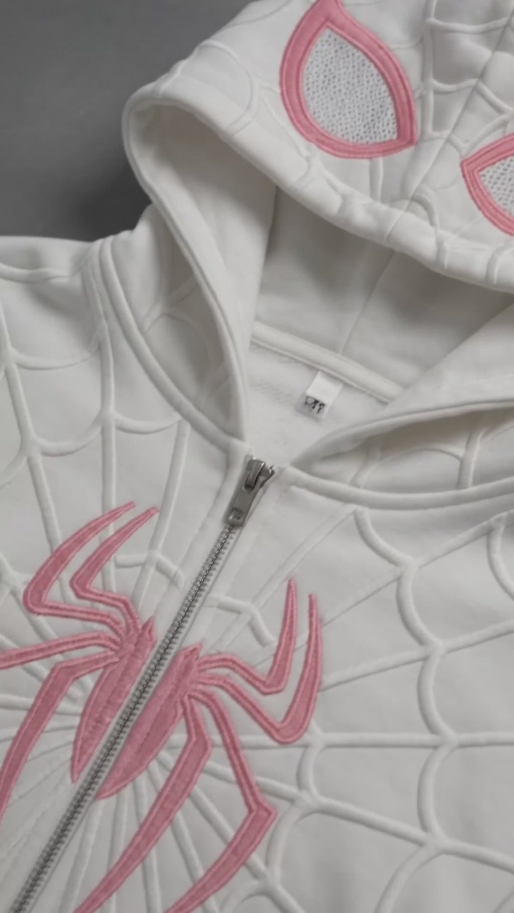 White & Pink Spider Web Zip-Up Hoodie – Unisex Graphic Sweatshirt