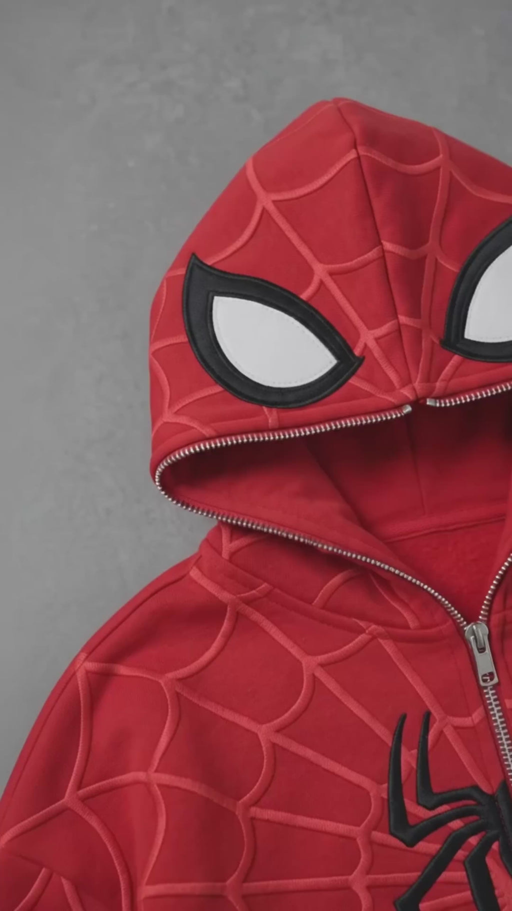 Red, Blue & Black accents Spider Web Zip-Up Hoodie – Black Graphic & Mask Hood
