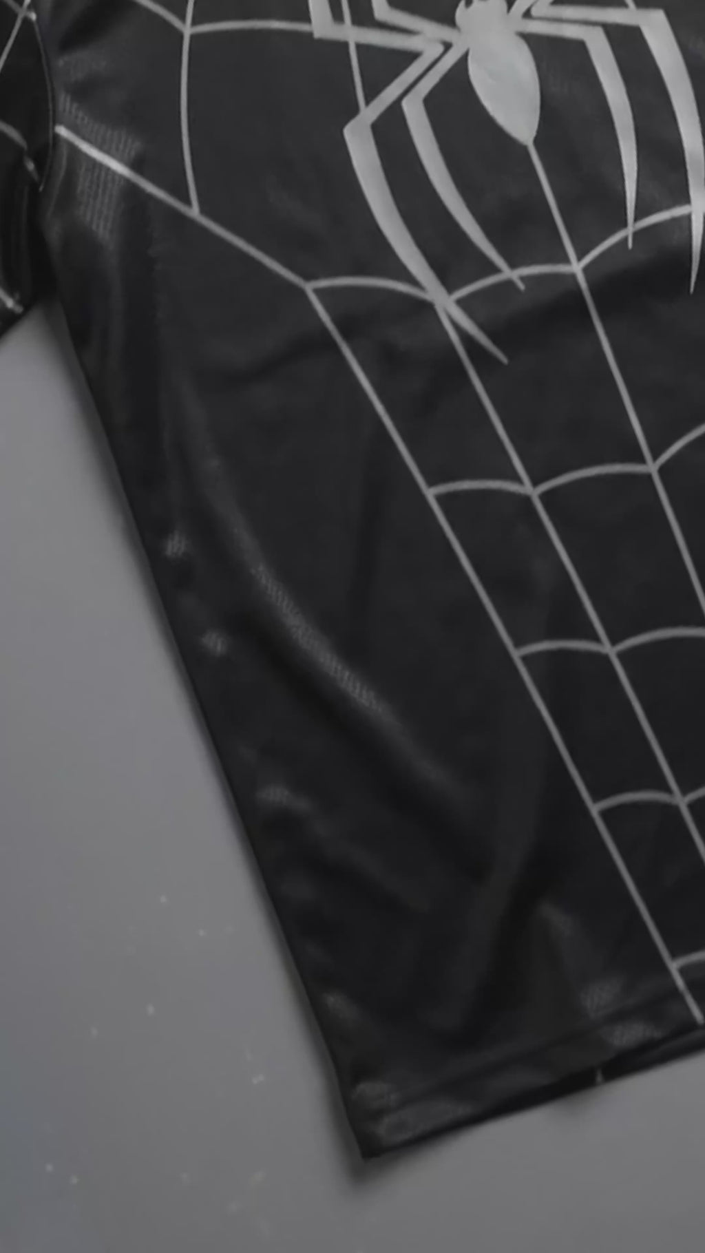 Black Spider Man Graphic T-Shirt – Silver Web Print Short Sleeve Tee